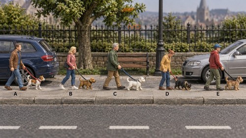 Person walking dog urban - person,