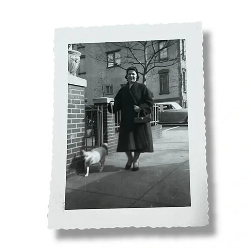 Woman walking dog - woman, sidewalk