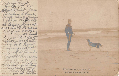 1906 rppc boy walking dog - 1906,